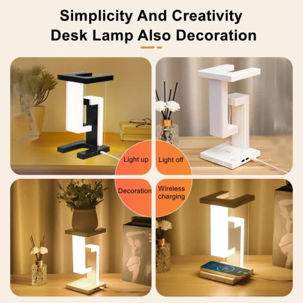 Lampada Fluttuante Novità con Caricatore Wireless 10W - Lampada Decorativa Detachabile per Camera da Letto/Ufficio con Funzione di Ricarica Senza Fili - immagine 6