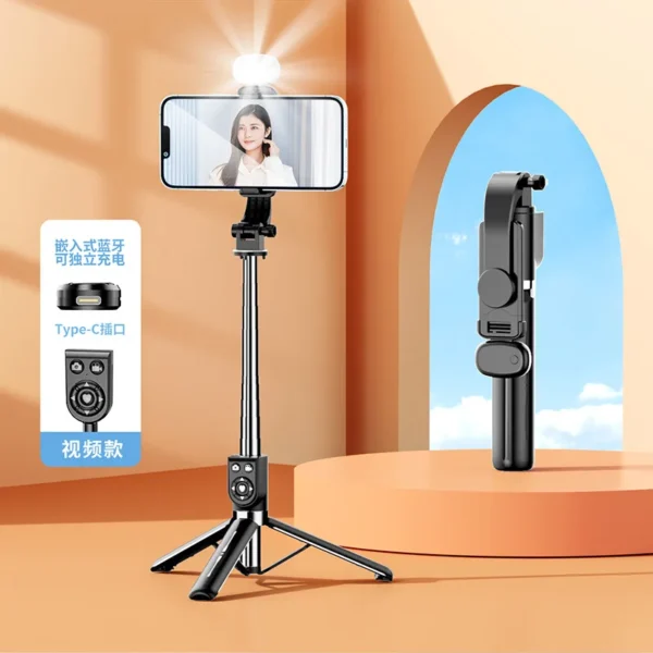 Selfie Stick Estendibile 1M Bluetooth con Luce di Riempimento e Treppiede per TikTok Live – Supporto da Scrivania per Smartphone e Video - immagine 10