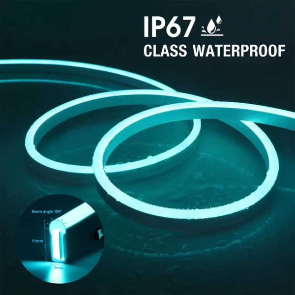 Striscia LED Neon RGB Flessibile IP65 Impermeabile – 1/2/3/5 Metri, USB, Controllo via App Tuya e Telecomando, Luci Decorative per Casa - immagine 4