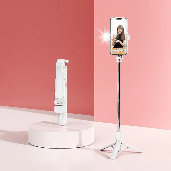 Selfie Stick Estendibile 1M Bluetooth con Luce di Riempimento e Treppiede per TikTok Live – Supporto da Scrivania per Smartphone e Video - immagine 14