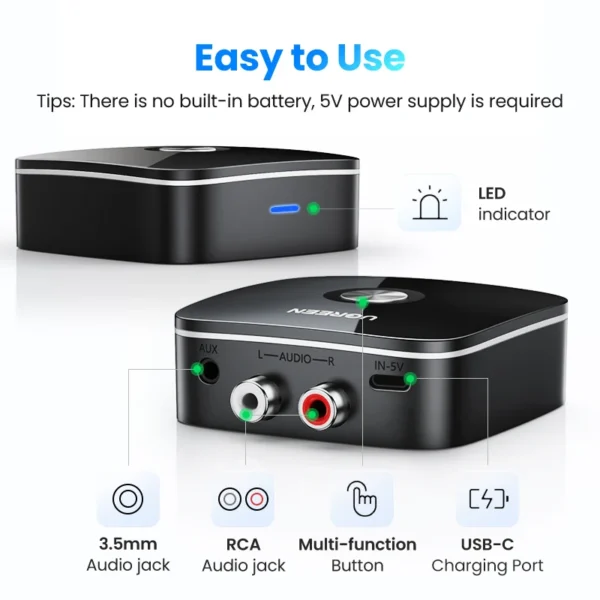 UGREEN Adattatore Bluetooth RCA con aptX HD – Trasmettitore Audio Wireless - immagine 3