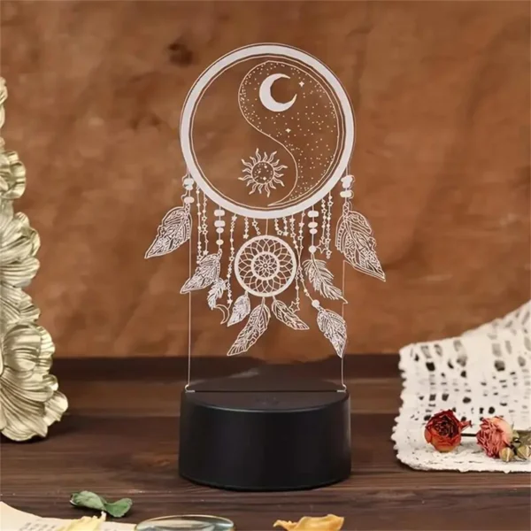 Lampada 3D Dream Catcher – Luce Notturna LED con Effetto Illusione Ottica, 7 Colori Touch – Decorazione per Camera da Letto e Regalo Spirituale - immagine 4