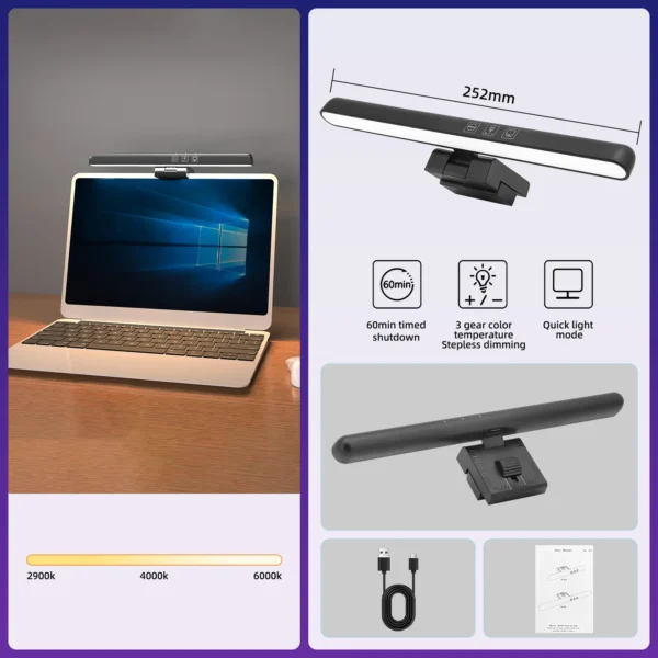 Lampada LED USB da Monitor con Dimmerazione Continua – Barra Luminosa a Sospensione per Schermo Curvo - immagine 9