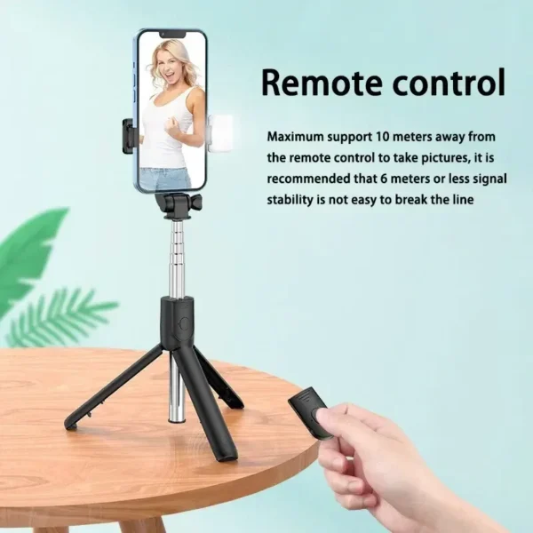 Bluetooth Remote Extendable Phone Tripod - Wireless Selfie Stick Tripod Stand per iPhone 15, Samsung, TikTok Live Streaming, Supporto Regolabile con Telecomando Bluetooth - immagine 6