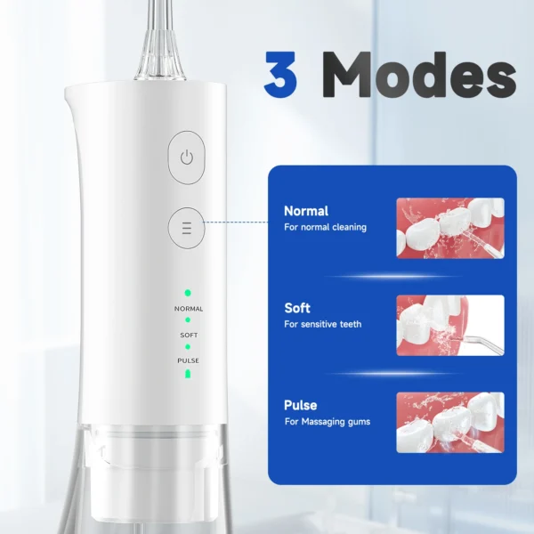 New Oral Irrigator D52/F29 - Irrigatore Orale Portatile USB Ricaricabile con 4 Ugelli per Pulizia dei Denti - Flossing a Getto d’Acqua per una Pulizia Profonda e Completa - immagine 5