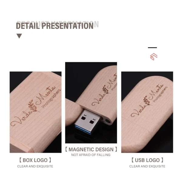 JASTER USB 3.0 Flash Drive con Scatola in Legno Personalizzata – Pendrive Ad Alta Velocità con Logo Personalizzato – 8GB, 16GB, 32GB, 64GB U Disk per Regali Aziendali e Personalizzati - immagine 5