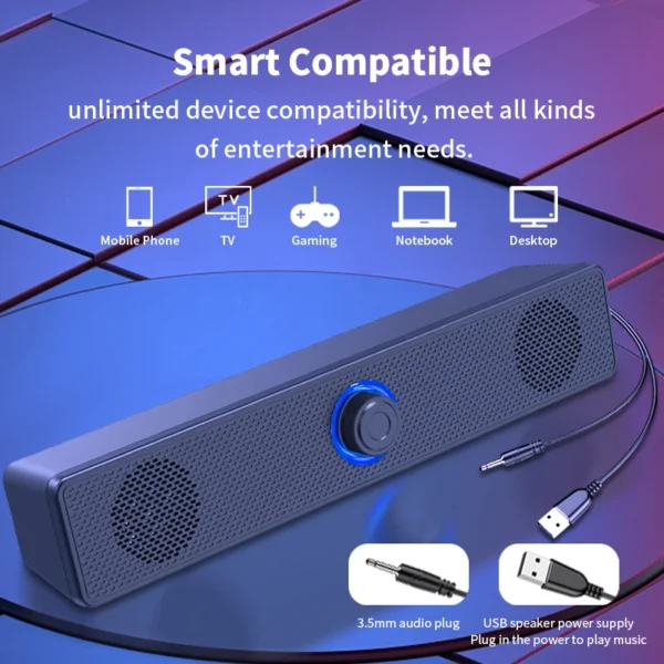Soundbar Stereo 3D con LED – Altoparlante da Scrivania Duale - immagine 3