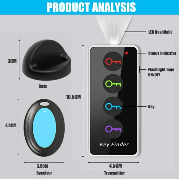 4-in-1 Localizzatore Chiavi Wireless – Dispositivo Anti-Smarrimento con Allarme 80dB, 30m di Portata, Ricerca Rapida con Pulsante, 4 Colori Inclusi - immagine 5
