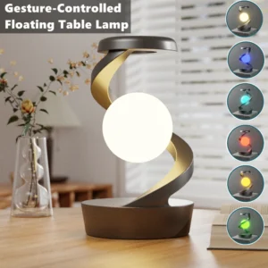 Lampada da Tavolo Creativa con Ricarica Wireless 15W – Lampada Galleggiante Rotante RGB con Atmosfera Notturna – Stazione di Ricarica Wireless per Smartphone