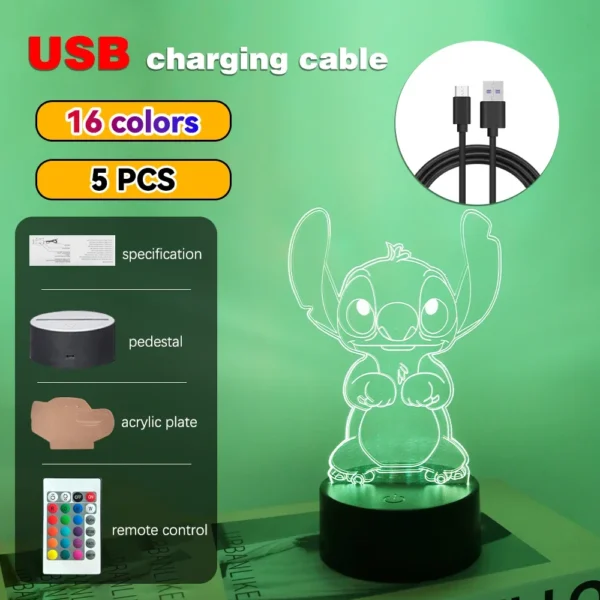 Lampada 3D Stitch Illusione Ottica – Luce Notturna LED con Controllo Remoto e Touch – Lampada da Letto per Bambini, Decorazione Camere e Regalo di Natale - immagine 7