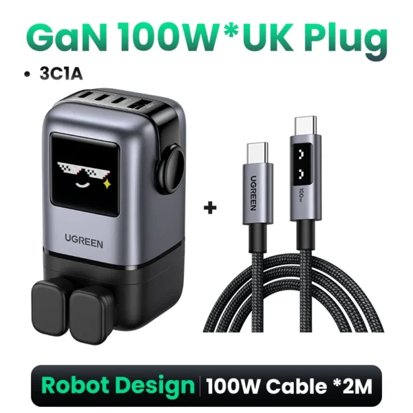 UGREEN Uno Caricatore GaN 100W con Design Robot – Ricarica Rapida PD 3.0, QC 4.0/3.0, PPS – Compatibile con iPhone 16/15/14 Pro, MacBook Air, Laptop, Tablet - immagine 9