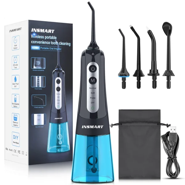 INSMART Irrigatore Orale Portatile 300ml – Flossing a Getto d’Acqua Ricaricabile USB con 4 Ugelli Intercambiabili – Pulizia Profonda dei Denti e Sbiancamento – Impermeabile IPX7 per Casa e Viaggio - immagine 12