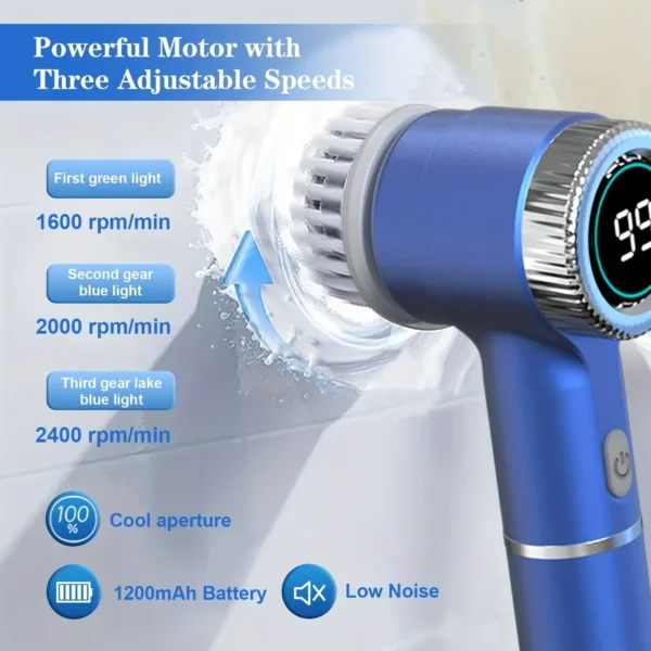 Spazzola Elettrica 5 in 1 Multifunzionale per Pulizia – Brush Elettrica Portatile per Cucina, Bagno e WC, 5 Testine Intercambiabili, Display LED, Spazzola Potente per Pulizia Profonda - immagine 2