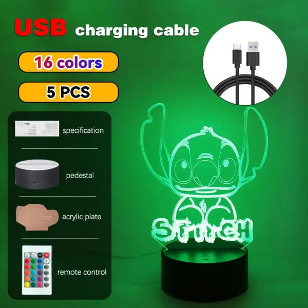 Lampada 3D Stitch Illusione Ottica – Luce Notturna LED con Controllo Remoto e Touch – Lampada da Letto per Bambini, Decorazione Camere e Regalo di Natale - immagine 10