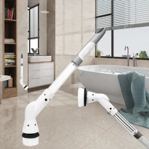 Spazzola Elettrica Rotativa Senza Fili, Spazzola per Pulizia Doccia e Pavimenti Bagno, Velocità Regolabile, Manico Estensibile, Spazzola per Piastrelle e Superfici