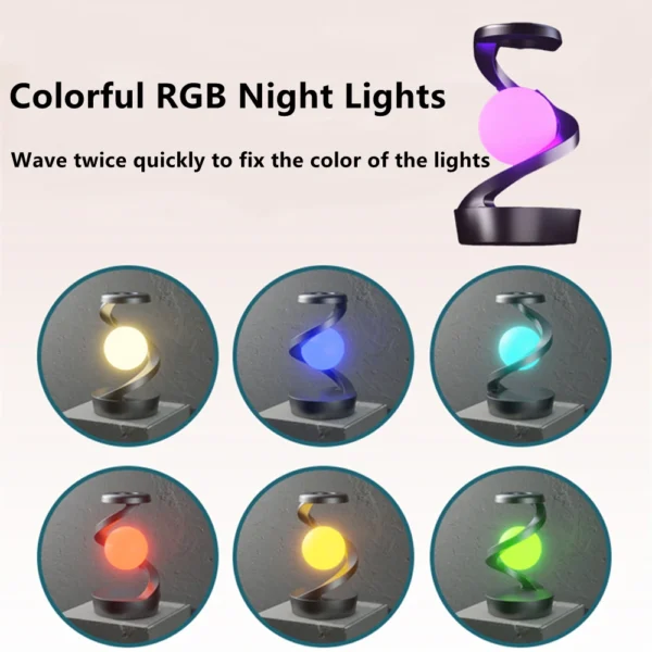 Lampada da Tavolo Creativa con Ricarica Wireless 15W – Lampada Galleggiante Rotante RGB con Atmosfera Notturna – Stazione di Ricarica Wireless per Smartphone - immagine 3