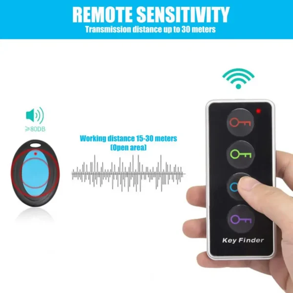 4-in-1 Localizzatore Chiavi Wireless – Dispositivo Anti-Smarrimento con Allarme 80dB, 30m di Portata, Ricerca Rapida con Pulsante, 4 Colori Inclusi - immagine 4