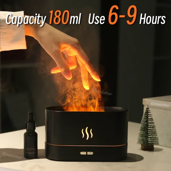 KINSCOTER Diffusore di Aromi e Umidificatore d’Aria Ultrasonico - Lampada a Fiamma LED per Oli Essenziali, Nebulizzatore a Vapore Freddo, Diffusore per Casa e Ufficio - immagine 4