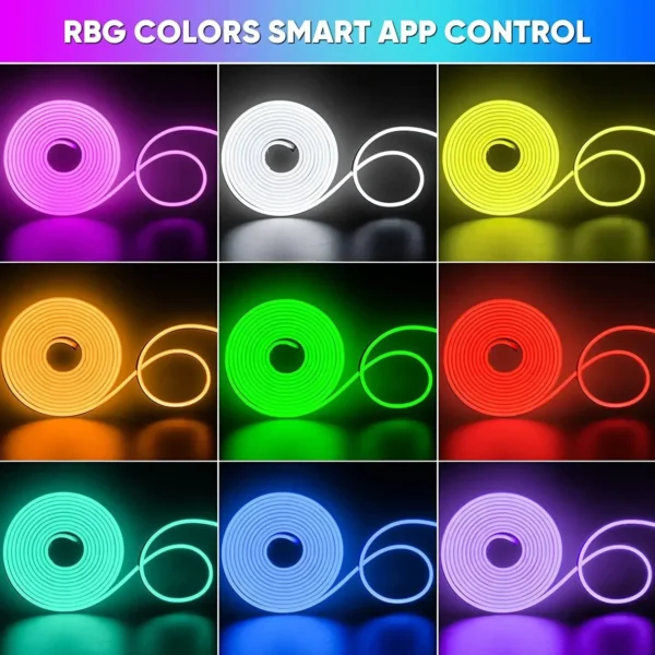 Striscia LED Neon RGB Flessibile IP65 Impermeabile – 1/2/3/5 Metri, USB, Controllo via App Tuya e Telecomando, Luci Decorative per Casa - immagine 2