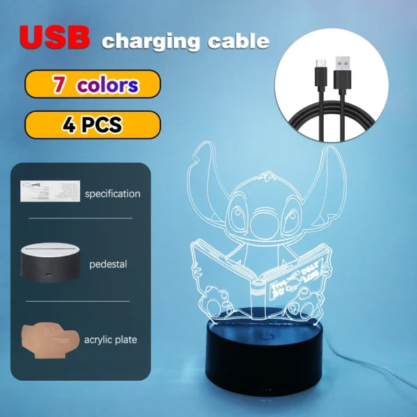 Lampada 3D Stitch Illusione Ottica – Luce Notturna LED con Controllo Remoto e Touch – Lampada da Letto per Bambini, Decorazione Camere e Regalo di Natale - immagine 13