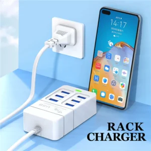 Caricatore Rapido 35W a 6 Porte - 3 USB e 3 Type-C, Caricatore da Scrivania Multifunzionale per Casa, Ufficio, Scuola e Viaggi