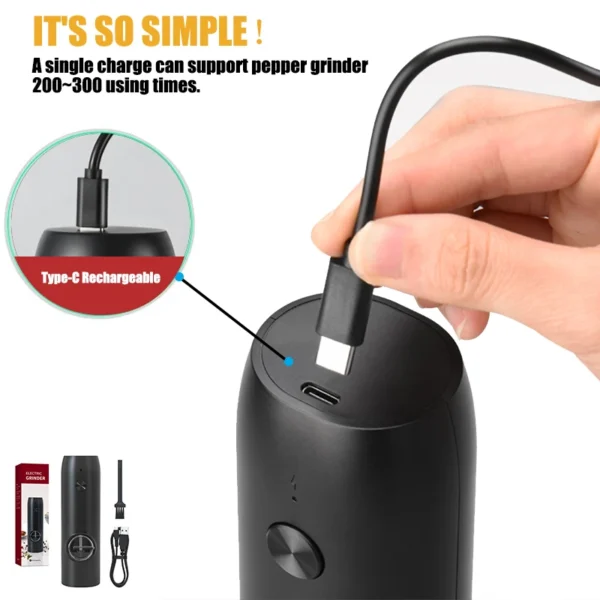 Macina Sale e Pepe Elettrico USB Ricaricabile – Grinder con Grana Regolabile, Macina Spezie Fresche per Cucina, Tavola o Regalo - immagine 6