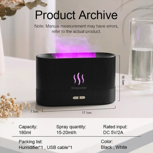 KINSCOTER Diffusore di Aromi e Umidificatore d’Aria Ultrasonico - Lampada a Fiamma LED per Oli Essenziali, Nebulizzatore a Vapore Freddo, Diffusore per Casa e Ufficio - immagine 3