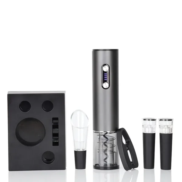 Set Apribottiglie Elettrico Ricaricabile USB – Cavatappi Automatico con Base, per Vino Rosso e Bianco - immagine 2