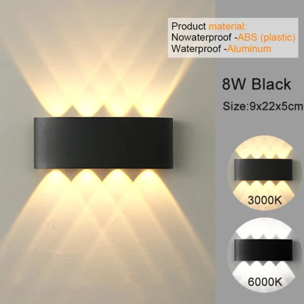 Lampada/Applique LED Moderna da Parete – Luce Bianco Caldo su e giù, per Interni ed Esterni - immagine 7
