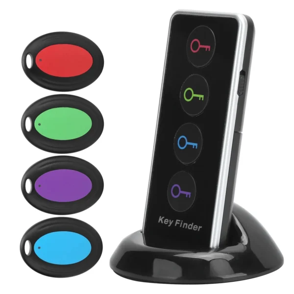 4-in-1 Localizzatore Chiavi Wireless – Dispositivo Anti-Smarrimento con Allarme 80dB, 30m di Portata, Ricerca Rapida con Pulsante, 4 Colori Inclusi