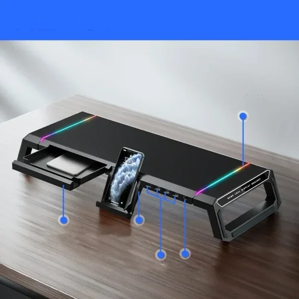 Supporto Monitor in Alluminio con 4 Porte USB – Riser da Scrivania con Hub USB 3.0 – Design Elegante e Funzionale - immagine 7
