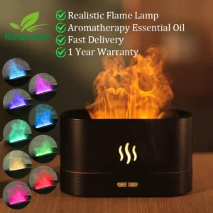 KINSCOTER Diffusore di Aromi e Umidificatore d’Aria Ultrasonico - Lampada a Fiamma LED per Oli Essenziali, Nebulizzatore a Vapore Freddo, Diffusore per Casa e Ufficio
