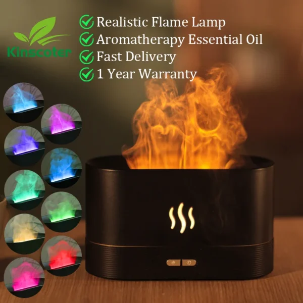 KINSCOTER Diffusore di Aromi e Umidificatore d’Aria Ultrasonico - Lampada a Fiamma LED per Oli Essenziali, Nebulizzatore a Vapore Freddo, Diffusore per Casa e Ufficio