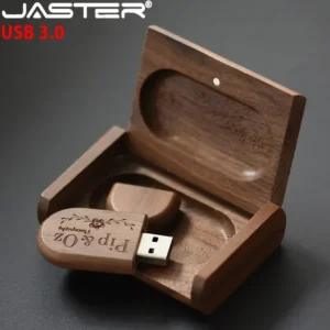 JASTER USB 3.0 Flash Drive con Scatola in Legno Personalizzata – Pendrive Ad Alta Velocità con Logo Personalizzato – 8GB, 16GB, 32GB, 64GB U Disk per Regali Aziendali e Personalizzati