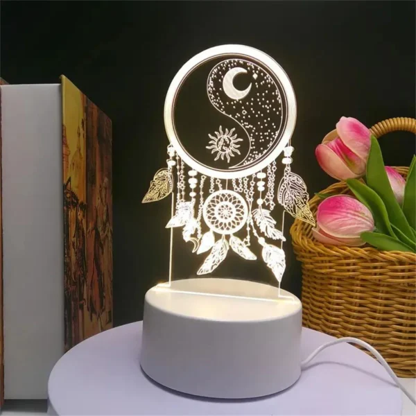 Lampada 3D Dream Catcher – Luce Notturna LED con Effetto Illusione Ottica, 7 Colori Touch – Decorazione per Camera da Letto e Regalo Spirituale - immagine 6