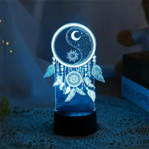 Lampada 3D Dream Catcher – Luce Notturna LED con Effetto Illusione Ottica, 7 Colori Touch – Decorazione per Camera da Letto e Regalo Spirituale