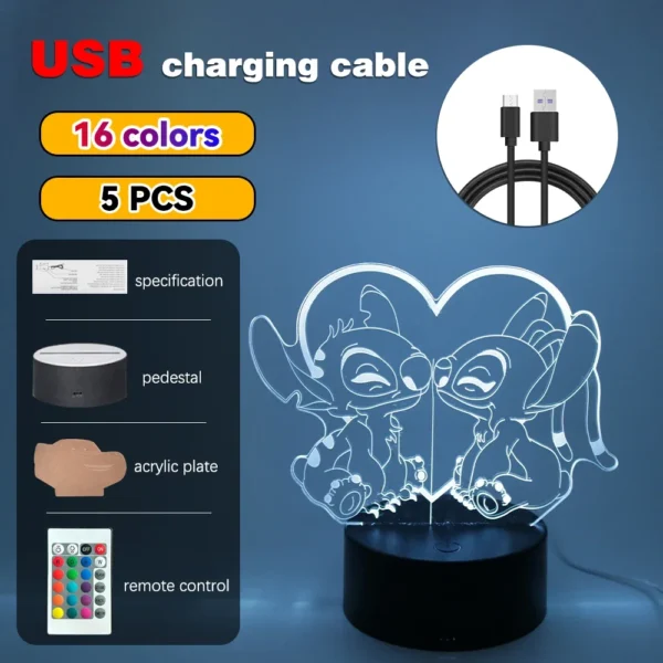 Lampada 3D Stitch Illusione Ottica – Luce Notturna LED con Controllo Remoto e Touch – Lampada da Letto per Bambini, Decorazione Camere e Regalo di Natale - immagine 15