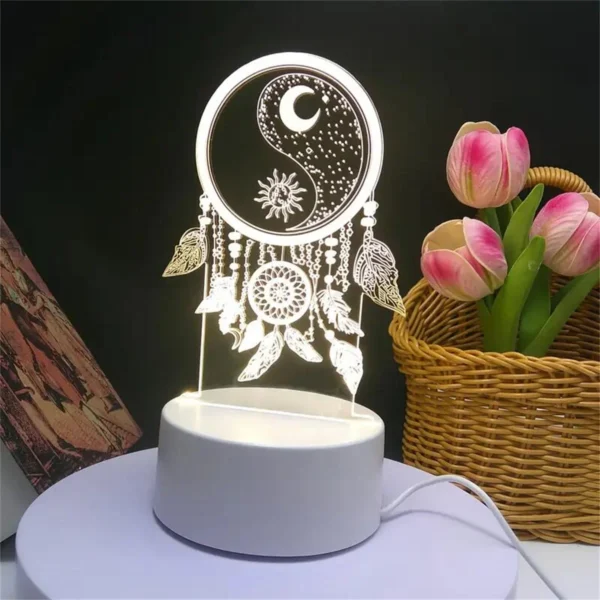 Lampada 3D Dream Catcher – Luce Notturna LED con Effetto Illusione Ottica, 7 Colori Touch – Decorazione per Camera da Letto e Regalo Spirituale - immagine 5