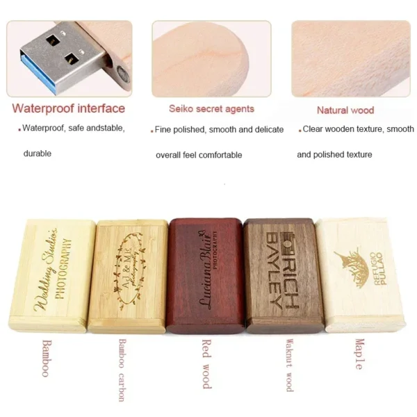 JASTER USB 3.0 Flash Drive con Scatola in Legno Personalizzata – Pendrive Ad Alta Velocità con Logo Personalizzato – 8GB, 16GB, 32GB, 64GB U Disk per Regali Aziendali e Personalizzati - immagine 6