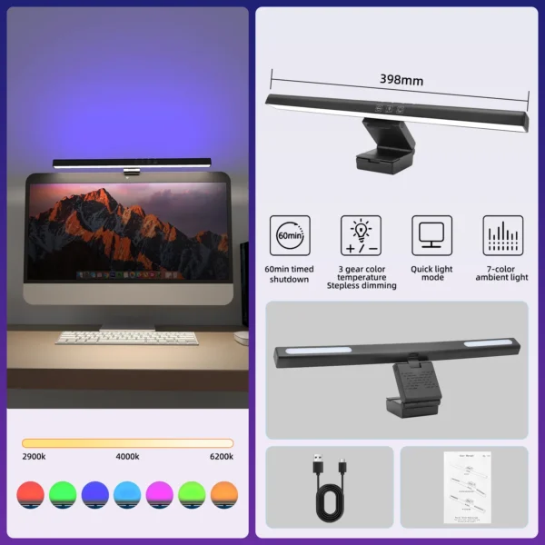 Lampada LED USB da Monitor con Dimmerazione Continua – Barra Luminosa a Sospensione per Schermo Curvo - immagine 11