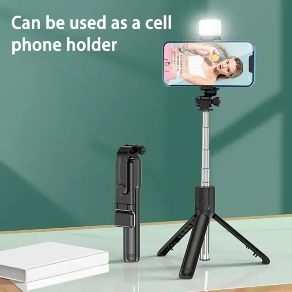 Bluetooth Remote Extendable Phone Tripod - Wireless Selfie Stick Tripod Stand per iPhone 15, Samsung, TikTok Live Streaming, Supporto Regolabile con Telecomando Bluetooth - immagine 4
