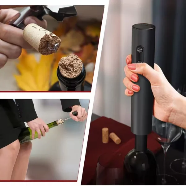 Apribottiglie Elettrico per Vino – Cavatappi Automatico Ricaricabile per Vino Rosso, Accessorio da Cucina Elegante e Facile da Usare - immagine 3