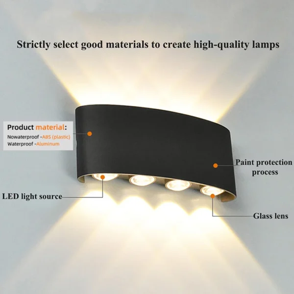 Lampada/Applique LED Moderna da Parete – Luce Bianco Caldo su e giù, per Interni ed Esterni - immagine 2