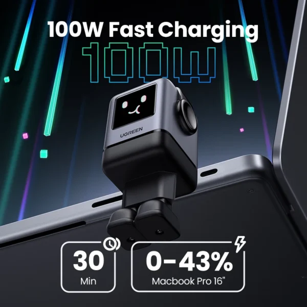 UGREEN Uno Caricatore GaN 100W con Design Robot – Ricarica Rapida PD 3.0, QC 4.0/3.0, PPS – Compatibile con iPhone 16/15/14 Pro, MacBook Air, Laptop, Tablet - immagine 2