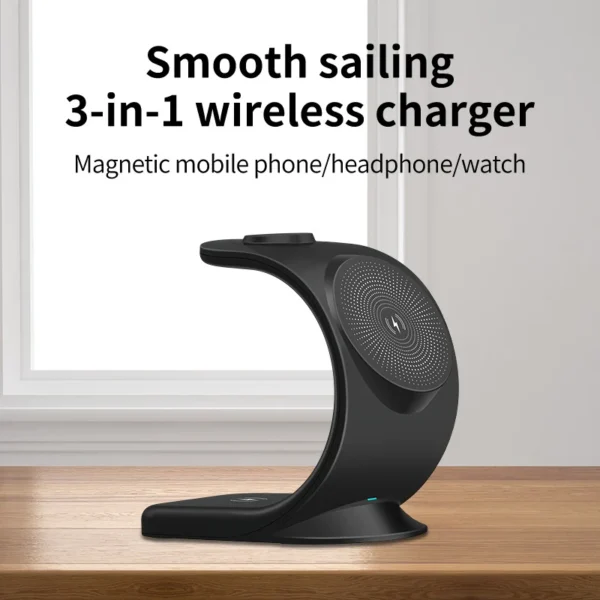 Caricatore Wireless Magnetico 3 in 1 – Stazione di Ricarica Rapida 15W – Supporto Magnetico da Tavolo per iPhone con Funzione Bracket - immagine 3