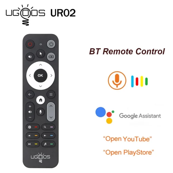 UGOOS UR02 BT Voice Remote Control – Telecomando Bluetooth con Microfono Integrato, Giroscopio a 6 Assi, Funzione IR Learning, Retroilluminato, Compatibile con Android TV Box, PC Windows, Smart TV e Proiettori