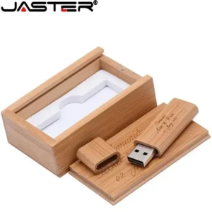 JASTER USB 2.0 in Legno di Bambù con Scatola – Chiavetta USB 16GB 32GB 64GB Personalizzabile con Logo – Regalo Matrimonio, Fotografia, Aziende