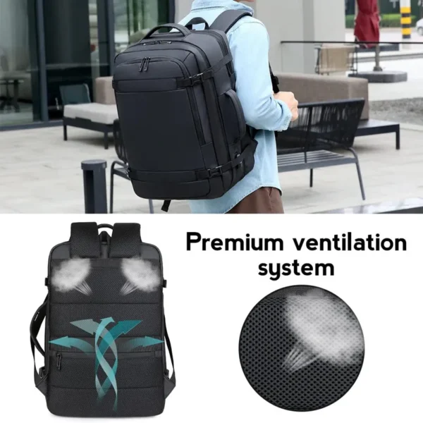 Zaino da Viaggio USB Espandibile da 40L - Borsa da Mano Approvata per Voli - Resistente all’Acqua e Durabile, Compatibile con Laptop fino a 17 Pollici, Zaino da Viaggio con Caricatore USB per Aereo - immagine 2