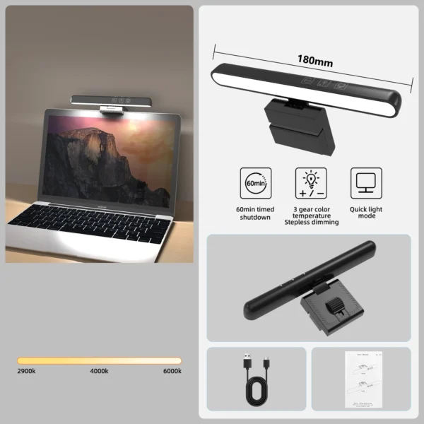 Lampada LED USB da Monitor con Dimmerazione Continua – Barra Luminosa a Sospensione per Schermo Curvo - immagine 10