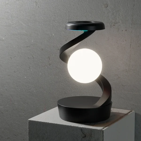Lampada da Tavolo Creativa con Ricarica Wireless 15W – Lampada Galleggiante Rotante RGB con Atmosfera Notturna – Stazione di Ricarica Wireless per Smartphone - immagine 8